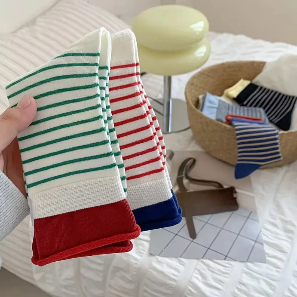 

New Colored Striped Women Socks Breathable Casual Winter Socks Comfort Cotton Preppy Style Snow Boot Socks Gift