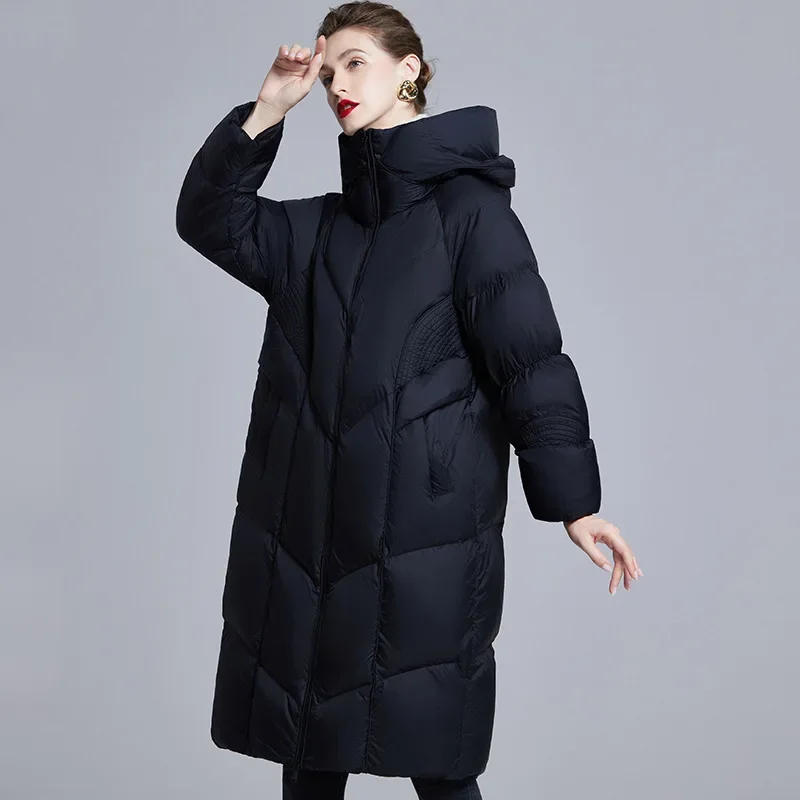 New Women's Winter Casual Fashion Thickened Long down Jacket Quilted Polyester Fiber Hooded Zipper Closure Comfortable