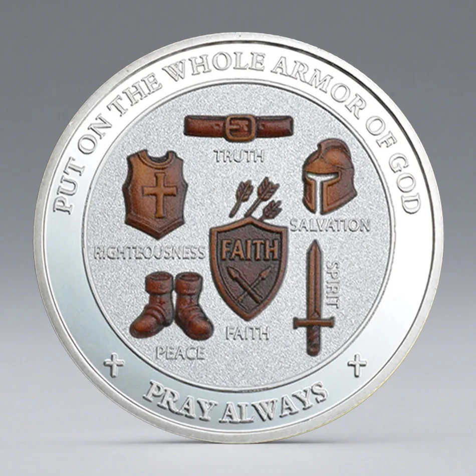 New Pray Always Collection Coin Put on The Whole of God Knight Souvenir Coin Gold Plated Home Decoration view 4