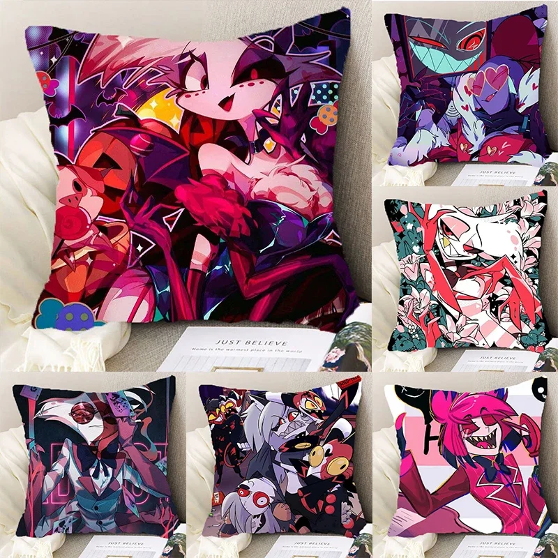 

45cm Hazbin Hotel Cartoon Pillow Anime Figure Angel Dust Alastor Home Soft Comfort Cushion Sofa Chair Decor Cushion Fans Gift
