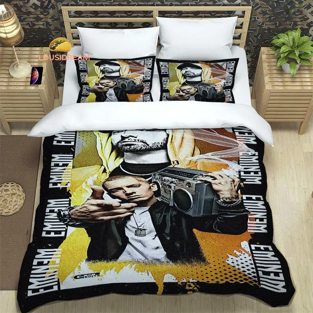 Hiphop Rapper Eminem lenzuola copripiumini biancheria da letto lenzuola dormitorio Set biancheria da letto in tre pezzi Set biancheria da letto