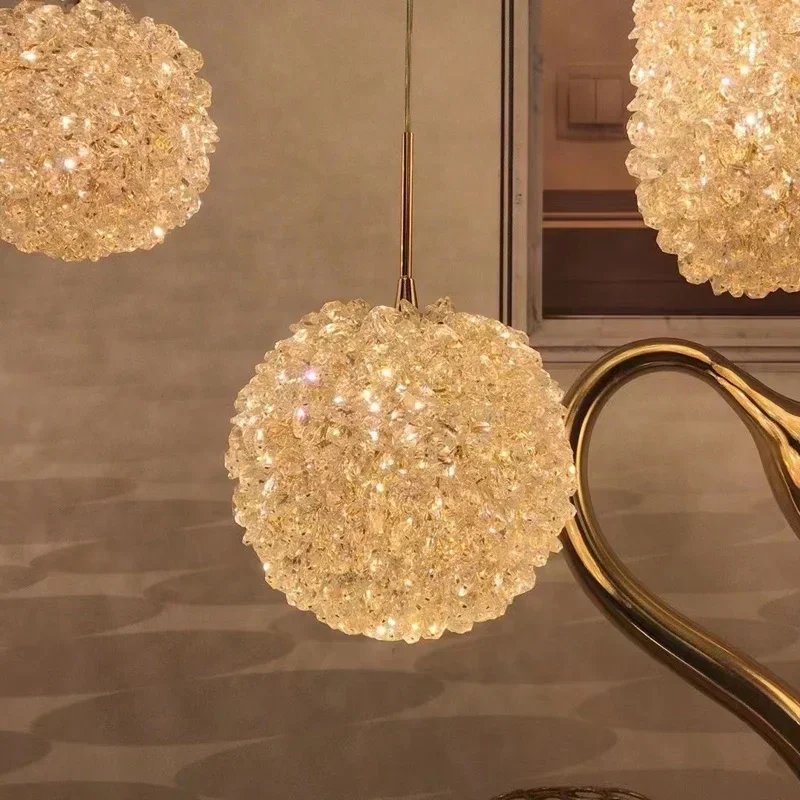 Light luxury LED crystal chandelier warm romantic bedside  bar Hotel mall high-end atmosphere long line