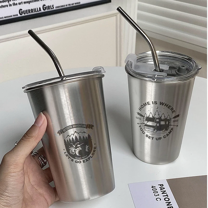 500ml Stainless Steel Cup Different Water Bottle 1/2/4pc Drinkware Cold Coffee Mug Coffee bottle Iced Coffee Cup Botella De Agua