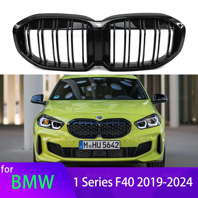 2個車スタイルの光沢黒フロント腎臓ダブルスラットグリルbmw 1シリーズF40 2019 2020- 2022ハッチバック車のアクセサリー