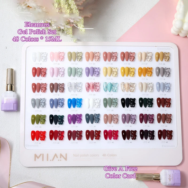 

Eleanuos Fashion Color New 48 Color Nail gel Polishing Set Gradient Purple Base Paint Finish UV gel LED Semi permanent Nail Art