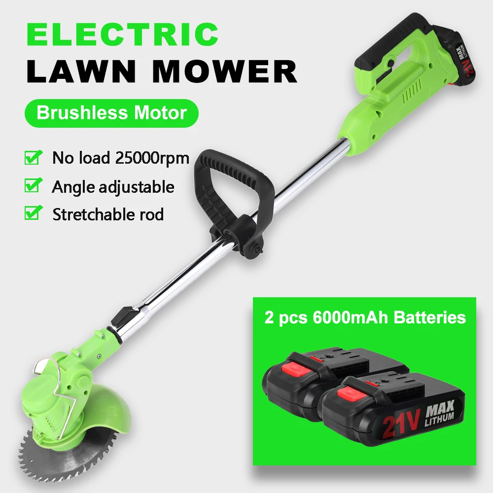 21V Electric Lawn Mower High Power Cordless Grass Trimmer Portable Electric Weed Eater Rechargeable Battery Home Garden Tools