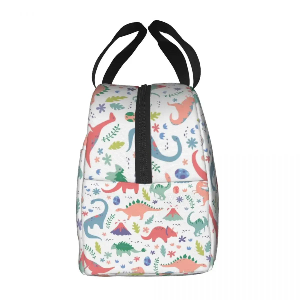 Borsa per il pranzo termica isolata con stampa di dinosauri dei cartoni animati Borsa per il pranzo portatile da donna per scatola per alimenti multifunzione da viaggio da campeggio all'aperto