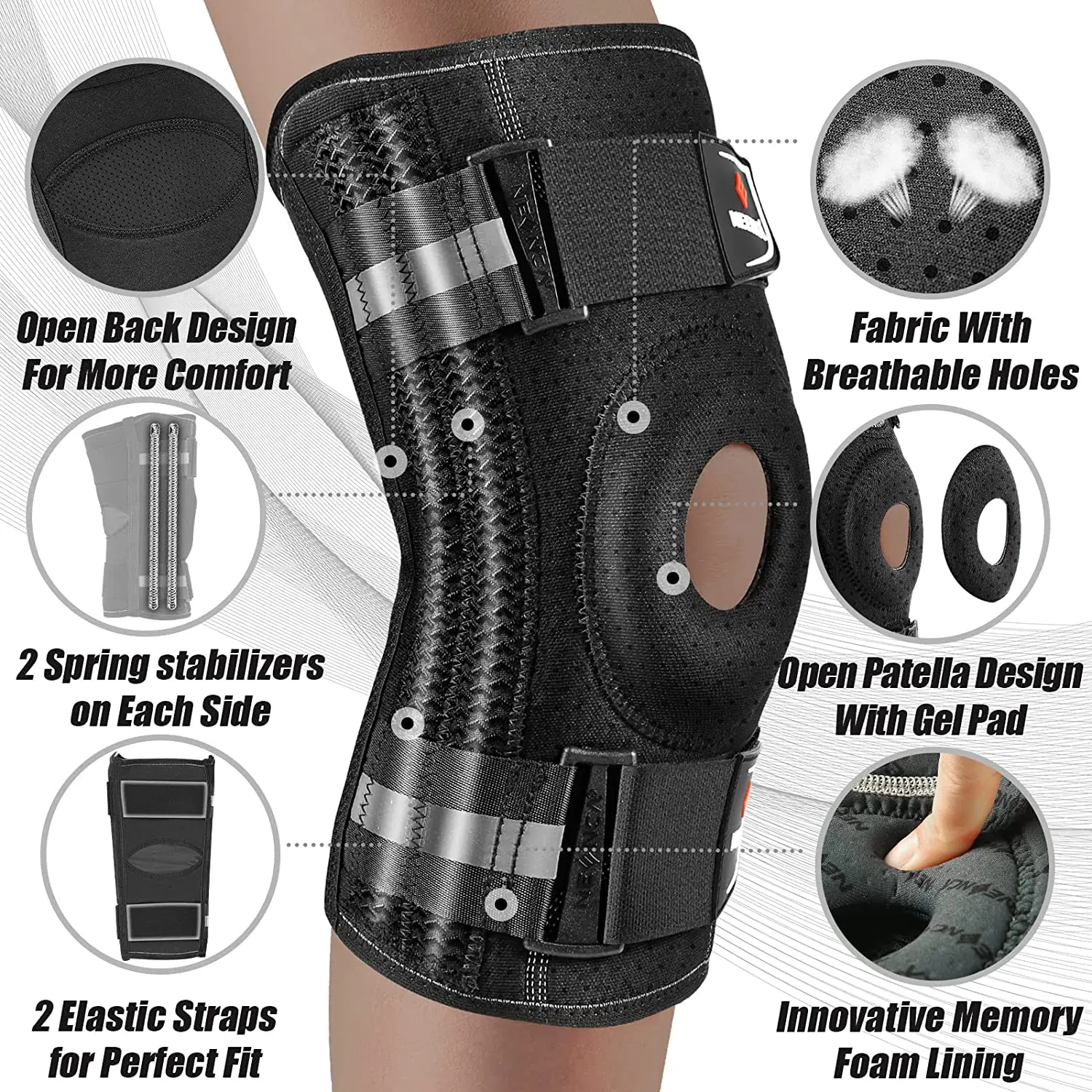 NEENCA Knee Brace for Knee Pain Knee Support with Side Stabilizers Men&Women Arthritis Meniscus Tear ACL PCL Runner Sports