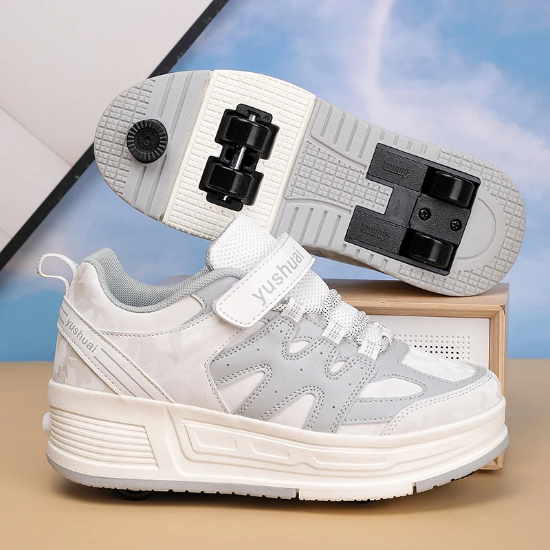 Boys Girls New Roller Shoes Casual Fashion Gift High Quality Retractable Youth Deformation Parkour Semi Professional Skate Shoes