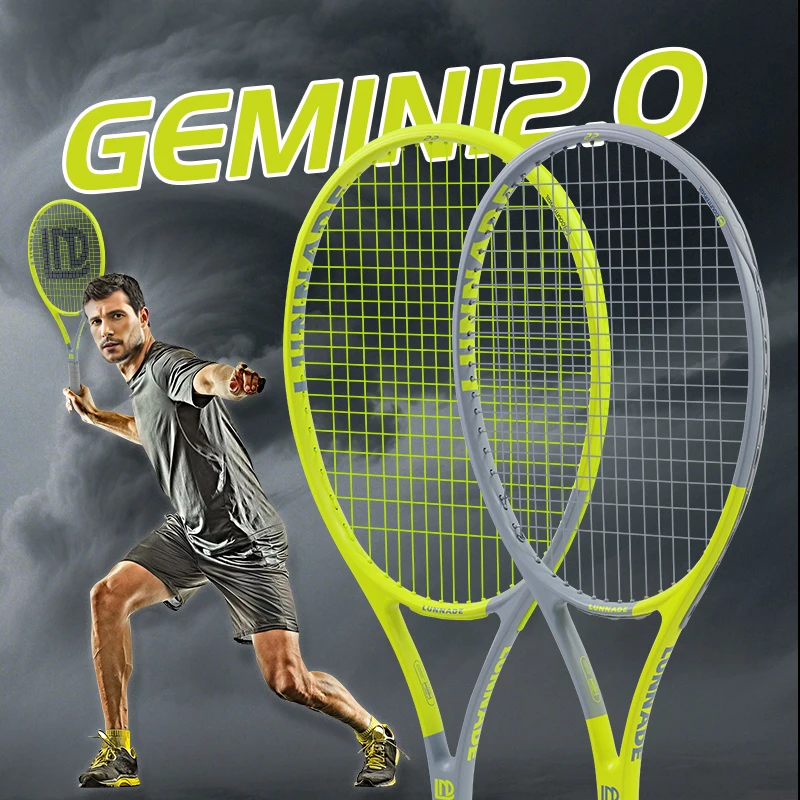 Raquette de tennis en carbone et aluminium, légère, 50-60lbs, contrôle de la vitesse, vert fluorescent, cadeau idéal pour les débutants et les adultes