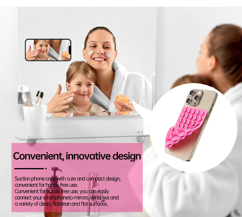 Doppelseitige Silikon-Saugnapf-Handyhülle mit abnehmbarem Ständer, Silikon-Gummi-Saugnapf-Pad für Selfies und Videos, Fixierpad – Detail 5