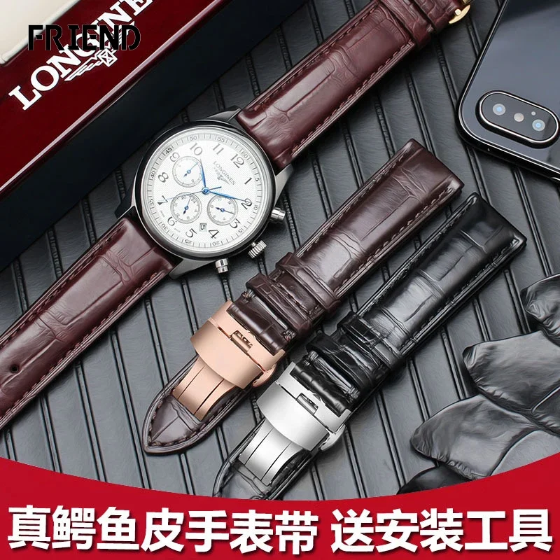 

Suitable for Longines Master Omega Wanguo Jijia Crocodile Leather Watch Strap Genuine Leather Men and Women Watch Band 20 22mm
