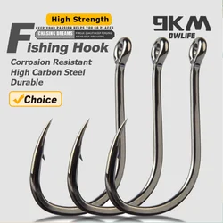 9KM 50Pcs Fishing Hooks Saltwater Fishing J Hooks Strong Sharp Needle Point Barbs Ringed Eye Saltwater Fishing Octopus Hooks