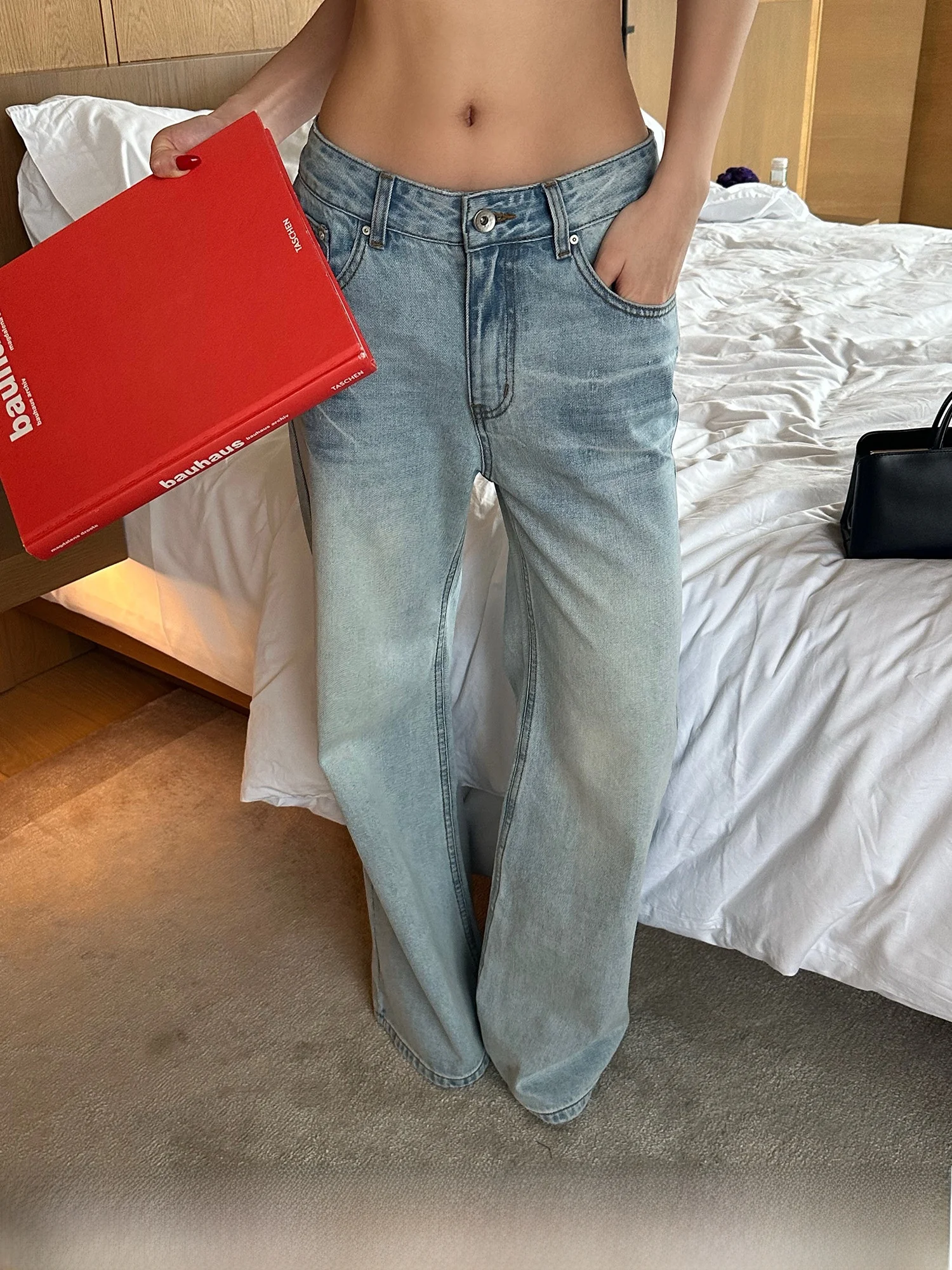 

Loose Straight Leg Blue Denim Jeans Women's Spring American Retro Wide Leg Long Pants Casual Comfortable l Waist Cotton