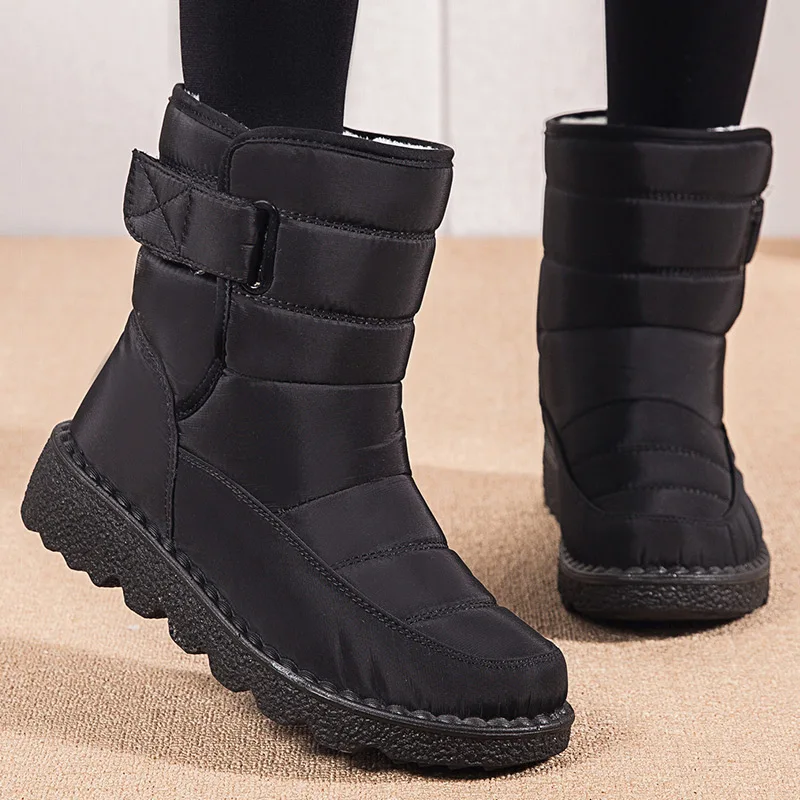 Botas de pelúcia impermeáveis para mulheres, sapatos casuais, manter aquecido, botas de neve, inverno, novo