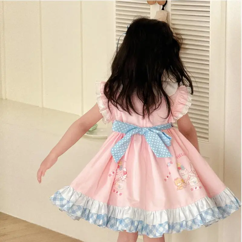 سانريو مرحبا كيتي الأطفال فستان الأميرة Kawaii فتاة فستان دمية تنورة الصيف الاطفال الكرتون أنيمي Bowknot الطباعة Longuette جديد