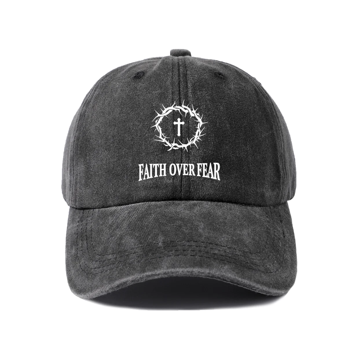 Faith Over Fear Graphic Vintage Washed Baseball Cap, Adjustable Unisex Dad Hat for Men and Women