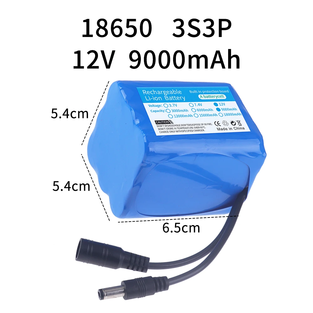 12V 9000mAh 18650 lithium battery 12.6V 9AH suitable for electrical equipment toys LED lights lithium-ion battery 3s3p