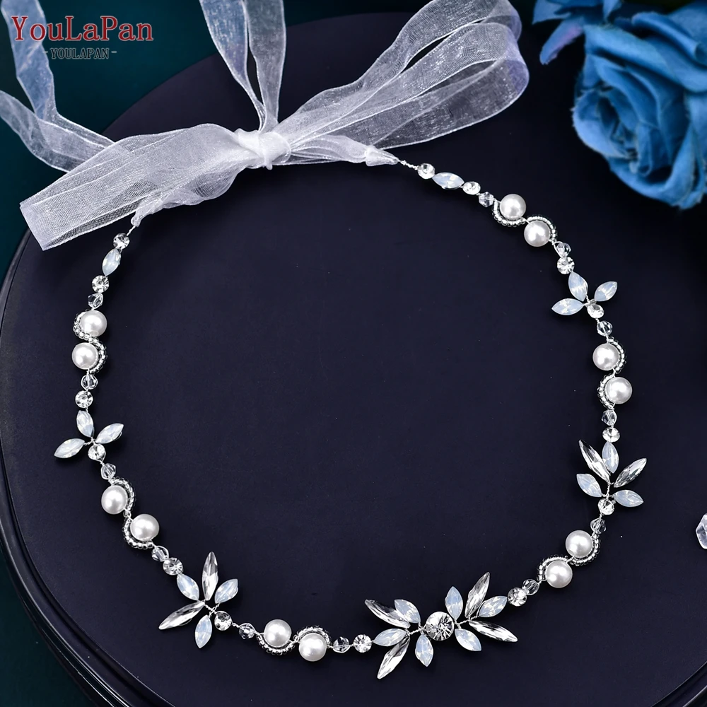 TOPQUEEN Pearl Crystal Headband for Woman Bridal Hair Tiara Wedding Hair Piece Hair Accessories Jewelry Girls Headpiece HP132