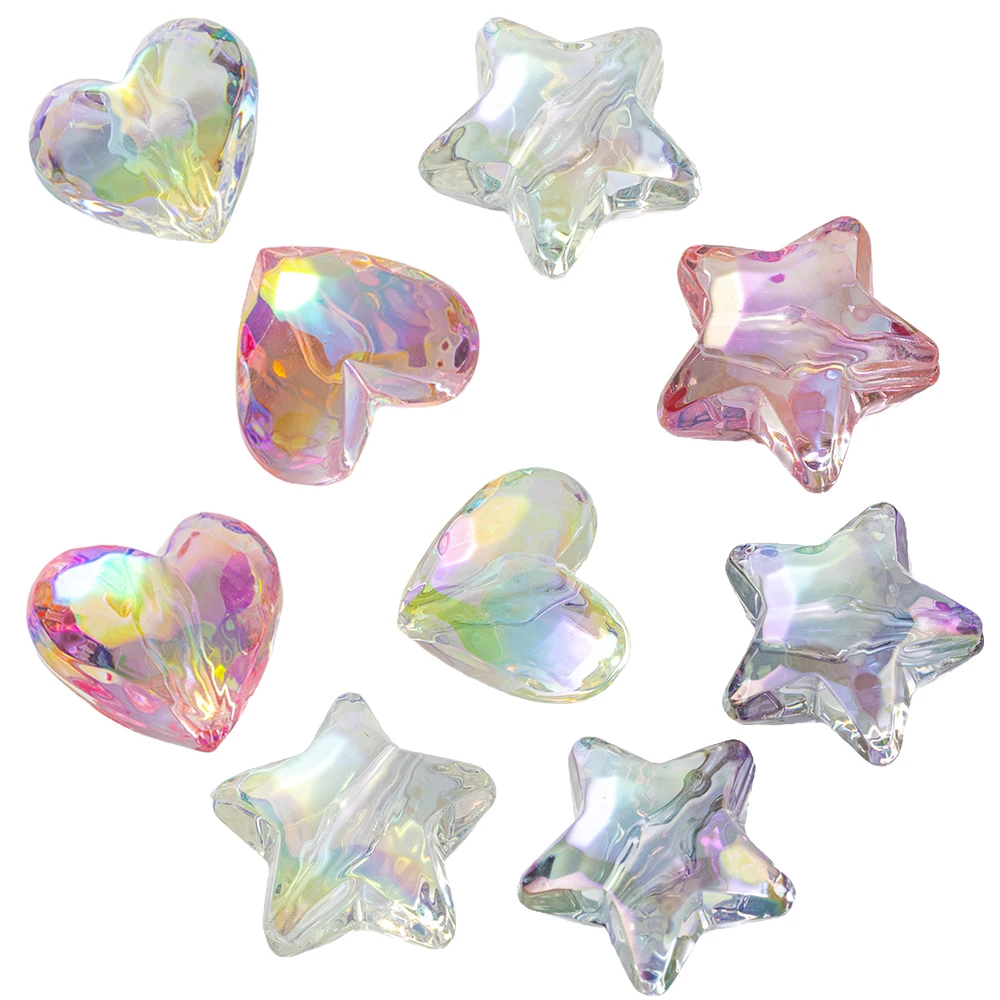 

10pcs Crystal Acrylic Beads Heart Star AB Color Faceted Spacer Loose for Jewelry Making Bracelets Necklaces Supplies DIY Crafts