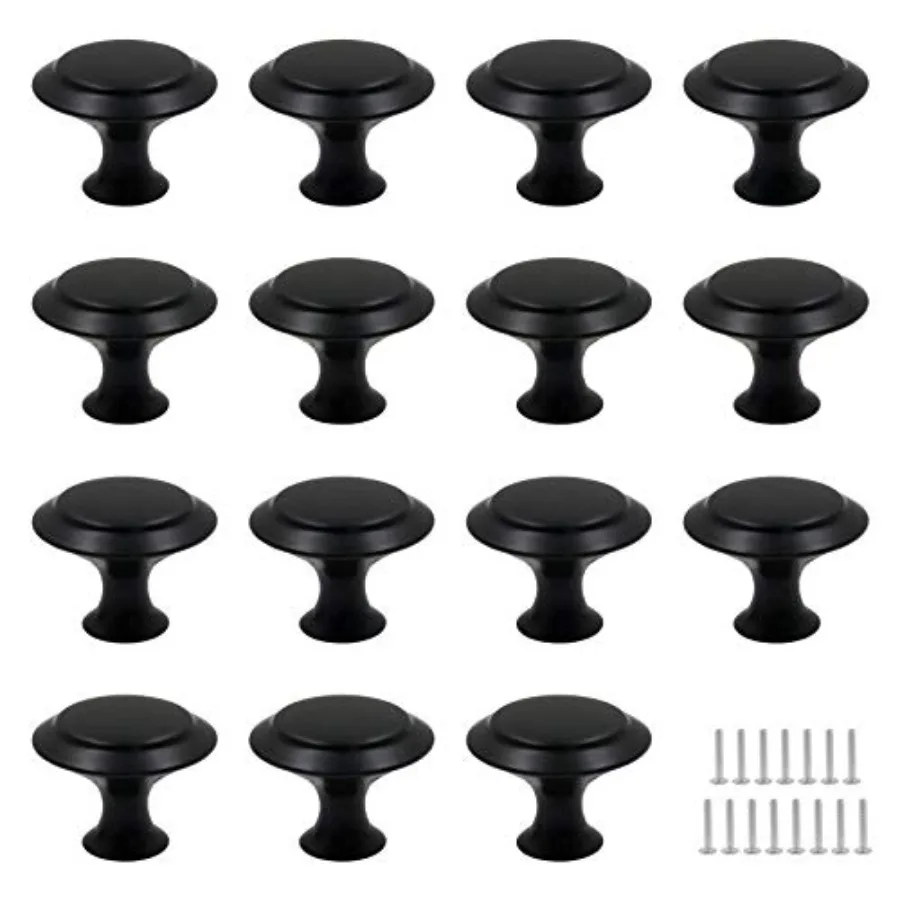 15 Pack 1Inch Flat Black Kitchen Cabinet Knobs Drawer Dresser Handles Knobs, Round Drawer Handles