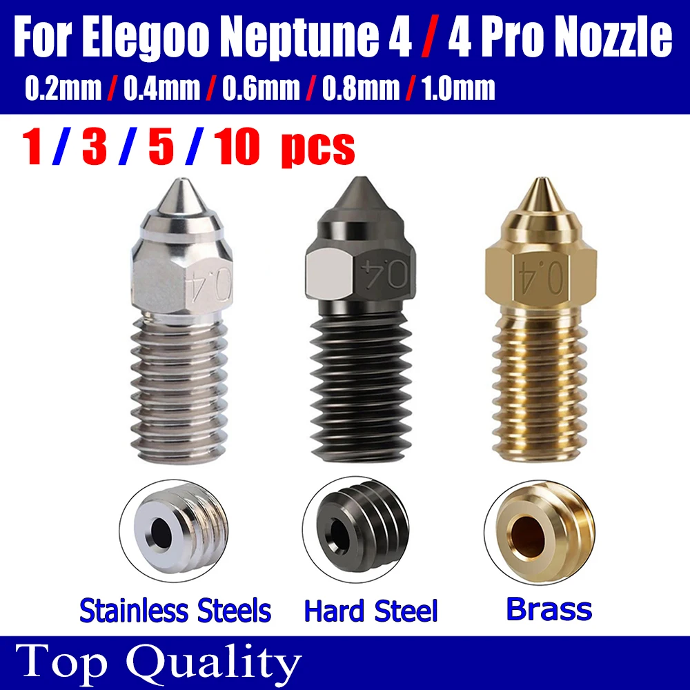 Nozzle For ELEGOO Neptune 4 Nozzle For Elegoo Neptune 4 pro Nozzles Brass Stainless Steel Hardened 0.2 0.4 0.6 0.8 1.0mm