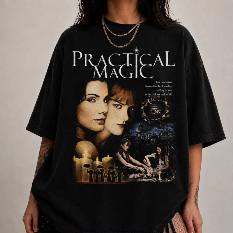 Retro Practical Magic Shirt, 90s Bootleg Witch Movie Graphic Tee, Whimsigoth Spooky Season Apparel Multicolor