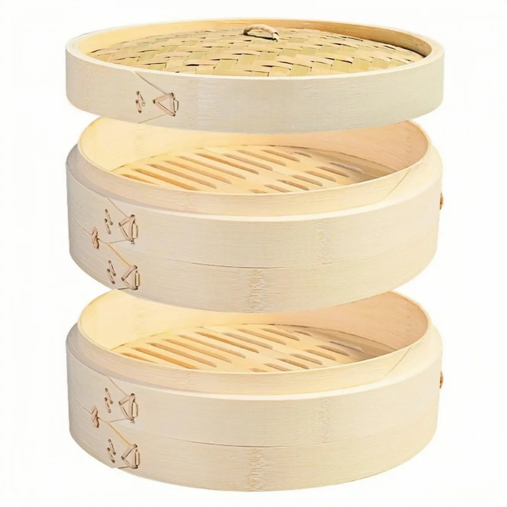 Customizable Natural Bamboo Steamer with Lid Handmade Chinese Basket Steamer for Dumplings,Buns,Dim Sum,Veggies Preserve