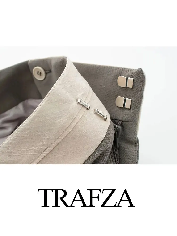 TRAFZA 2024 femminile causale solido 2 pezzi pantaloni vestito con scollo a v senza maniche gilet asimmetrico + cerniera anteriore pantaloni dritti