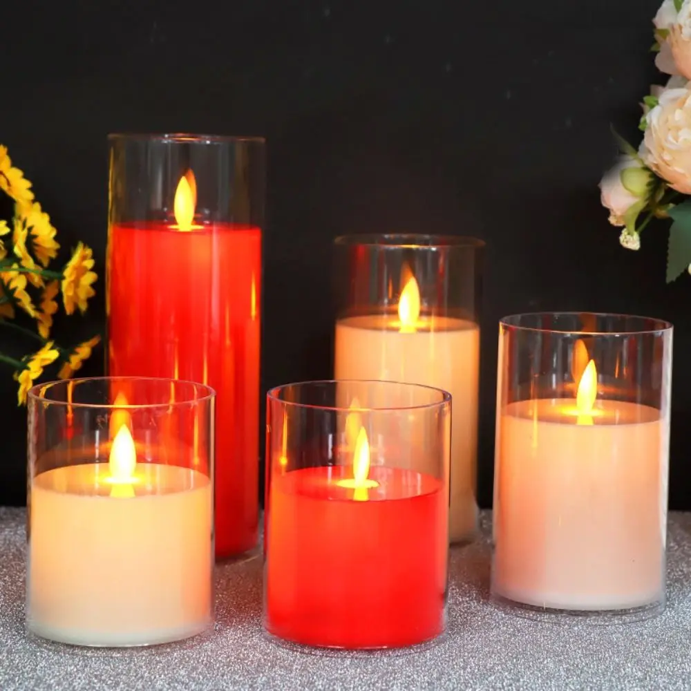 Acrylic LED Flameless Candles Light Battery Operated Simulation Fake Tealight with 3D Flame Flickering Night Light