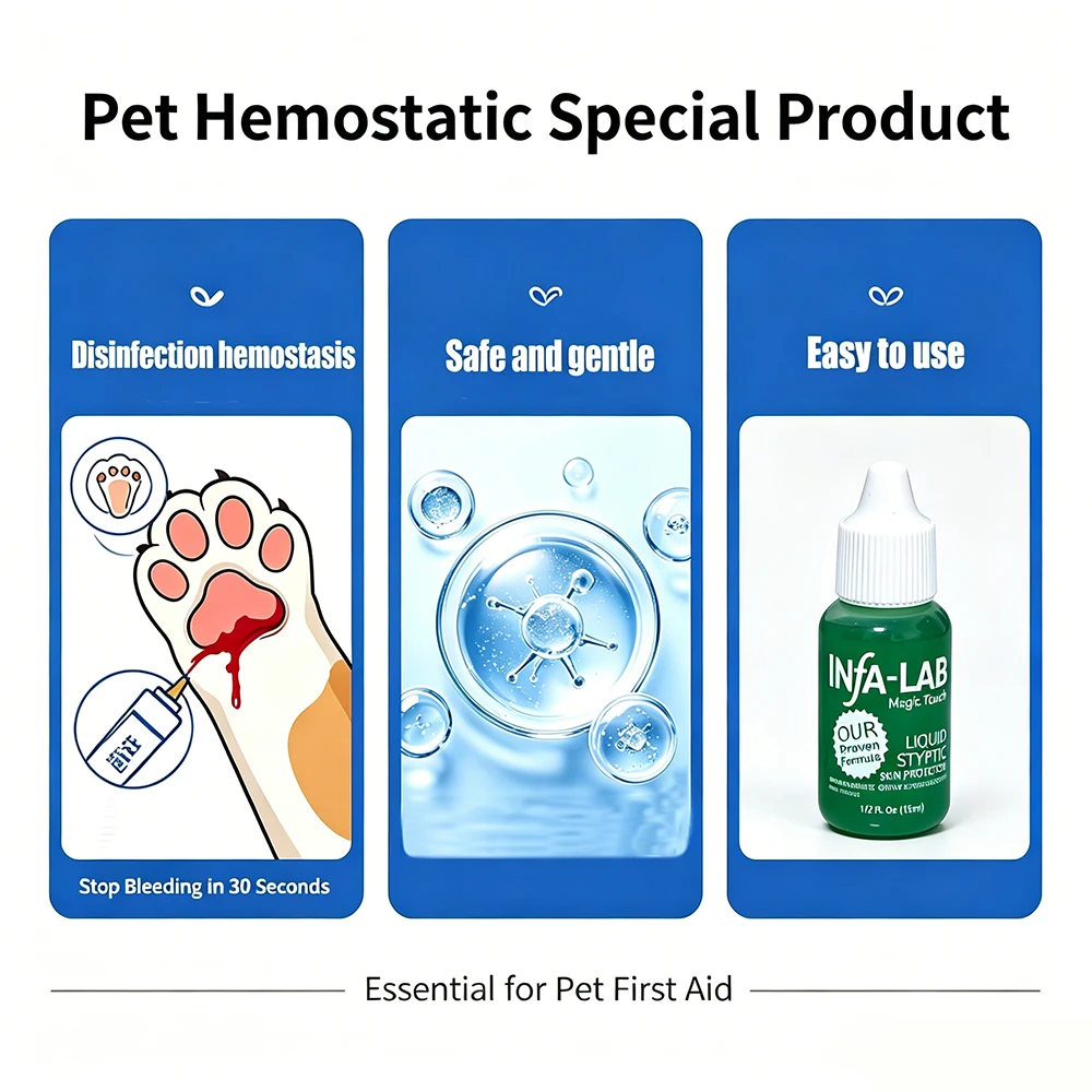 Pet Nail Hemostatic Portable Blood Stopper, 15ml Safe Efficient Disinfectant for Dog and Cat