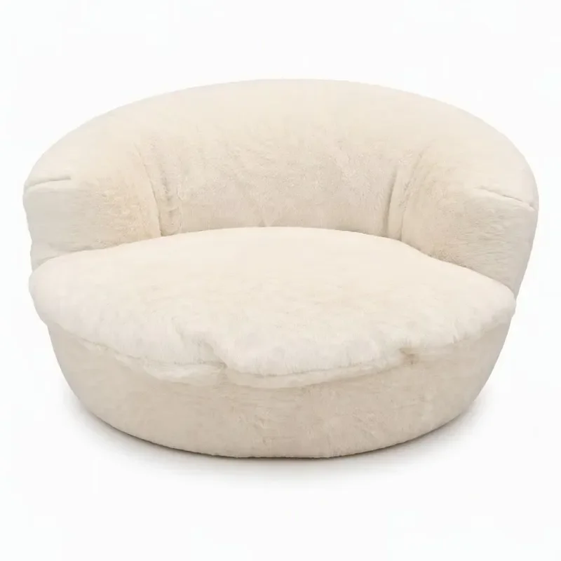 Soft Round Plush Pet Sofa Bed Closed Cat Nest for Small Medium Dogs Fiber Material Cozy Animal Sleeping Mat Carton Pack Cozy