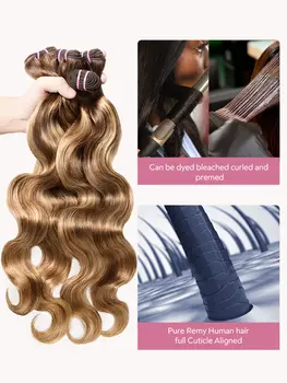 漸變挑染水波紋髮束 22 24 26 28 吋 Remy 真人髮接髮 4/27 染色 100% 真髮 巴西髮編織 8 最佳銷售 漸層色接髮 - №5