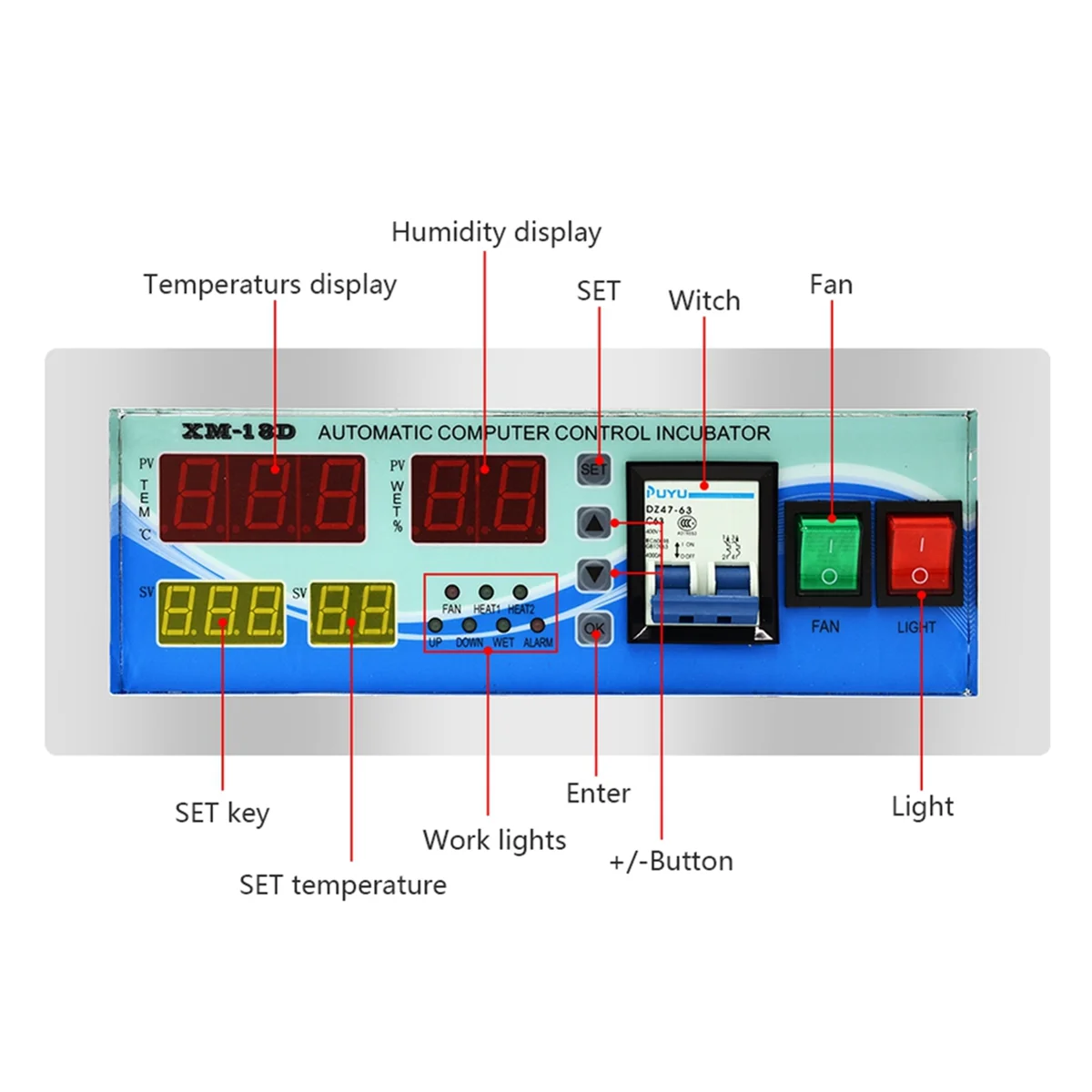 XM-18D Automatic Incubator Controller Temperature and Humidity Controller for Hatching Equipment 110V US Plug