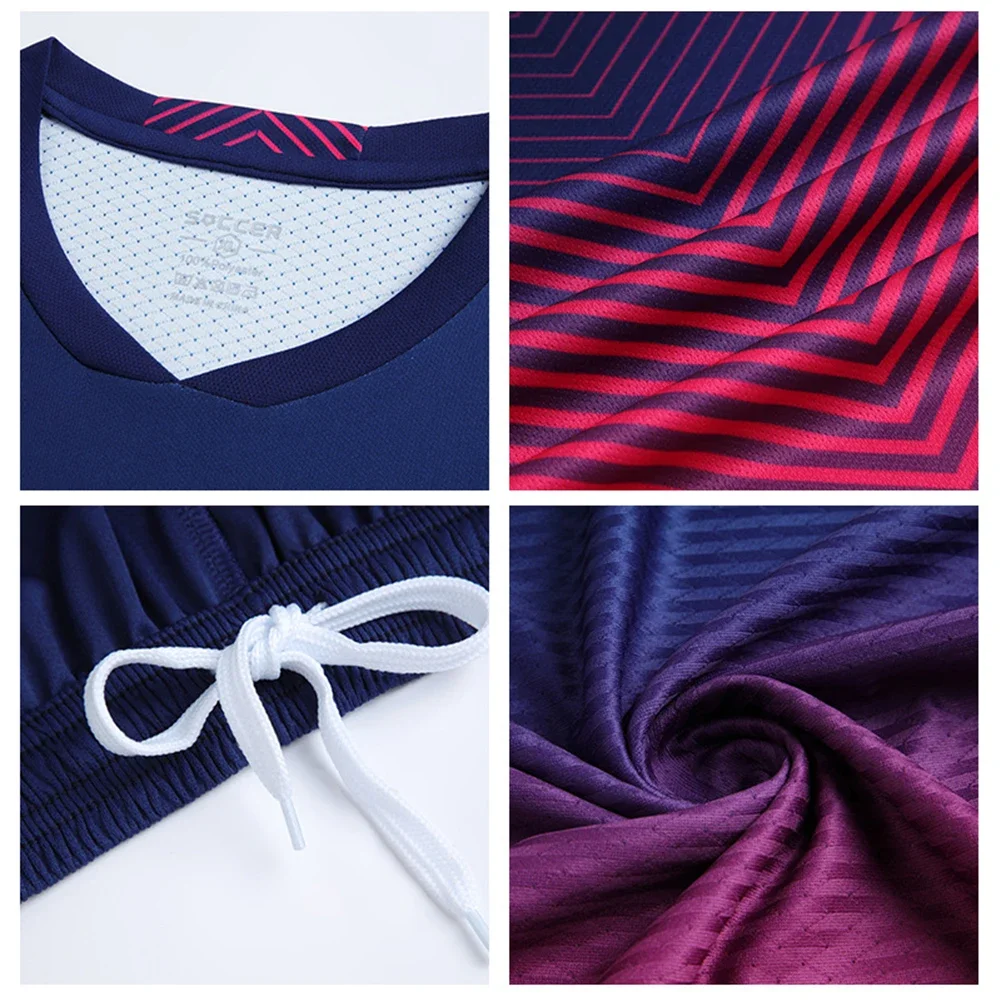 Mens Gradient Short Sleeve Football T-shirt Shorts 2PCS Suit Soccer Jerseys Set