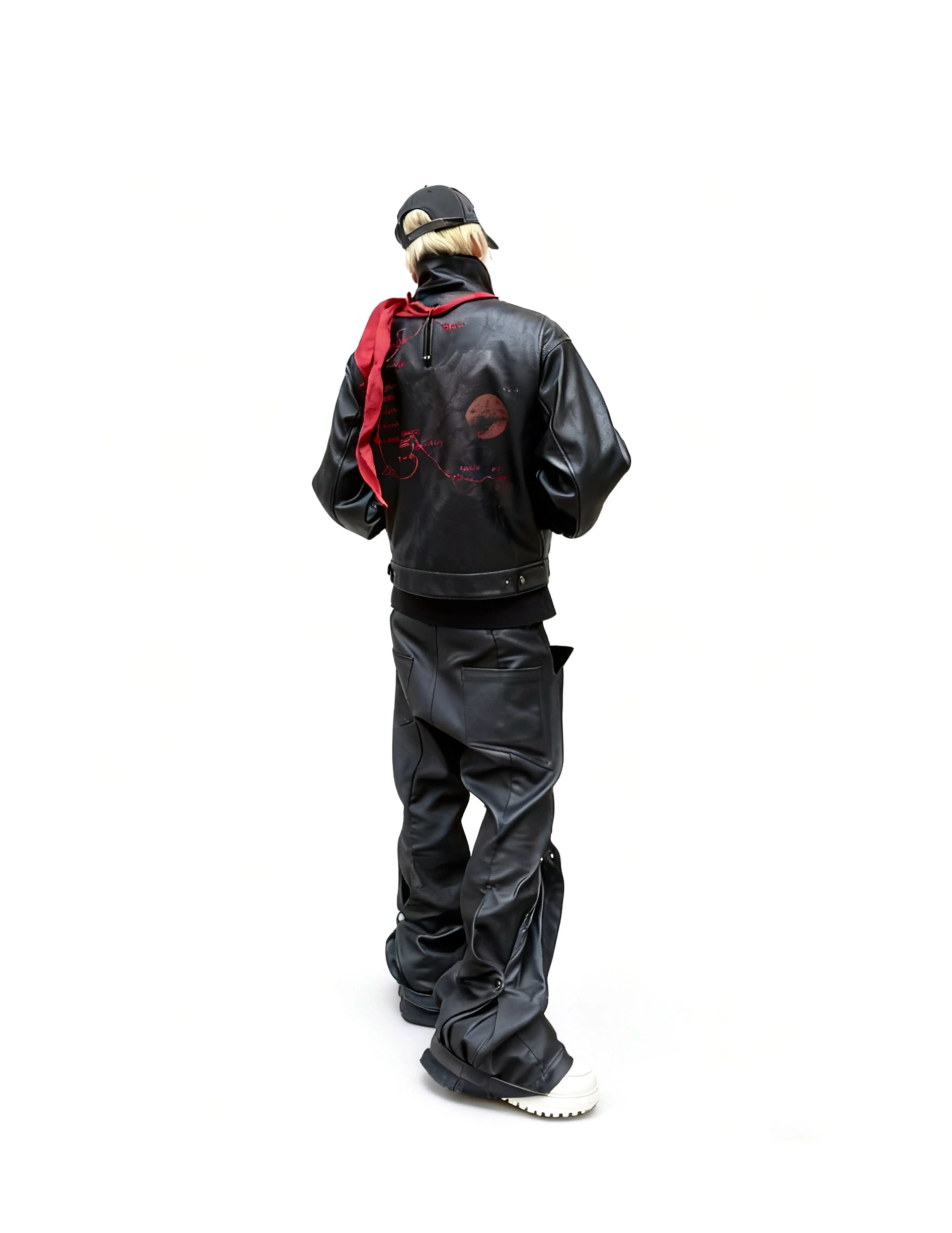 Mauroicardi Spring Autumn Short Black Printed Embroidered Pu Leather Jacket Men with Detachable Red Ribbon Zipper Cool Clothes 17 Sf28999d77913449f826bf0c19cc51fa5I