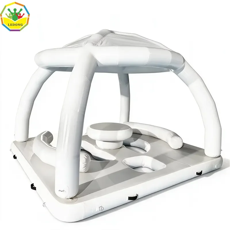 Giant Inflatable Floating Island Platform with Canopy PE Plastic Water Tent Dock for Sea Leisure Activities Outdoor