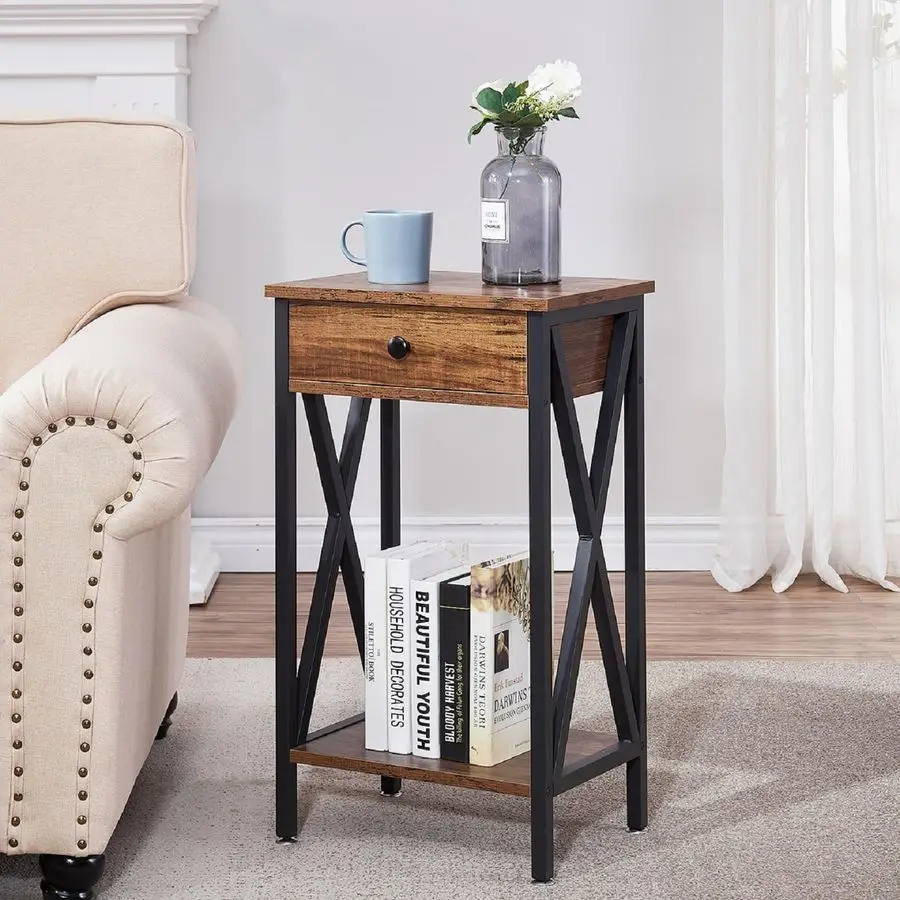 

Приставной столик высотой 28 дюймов, легко собираемый, с полкой для хранения, для гостиной, спальни, кухни, из прочной древесины