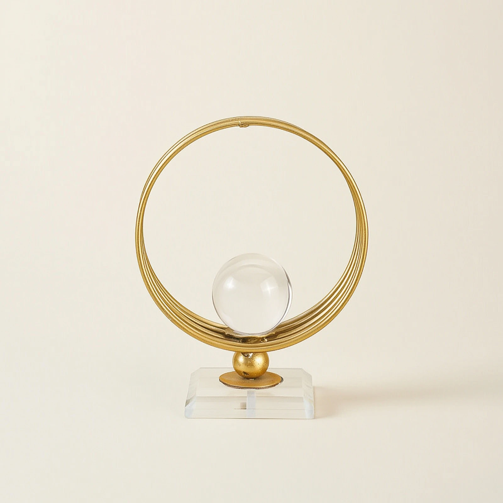 Crystal Ball Ornament Modern Crystal Ball with Metal Frame Sphere with Openwork Frame Clear Desk Sculpture Geometric