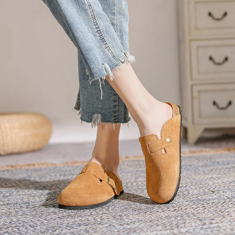 Gacimy Women's Cork Clogs With Arch Support, Adjustable Buckle, Fashion Suede Slippers_voghion.com
