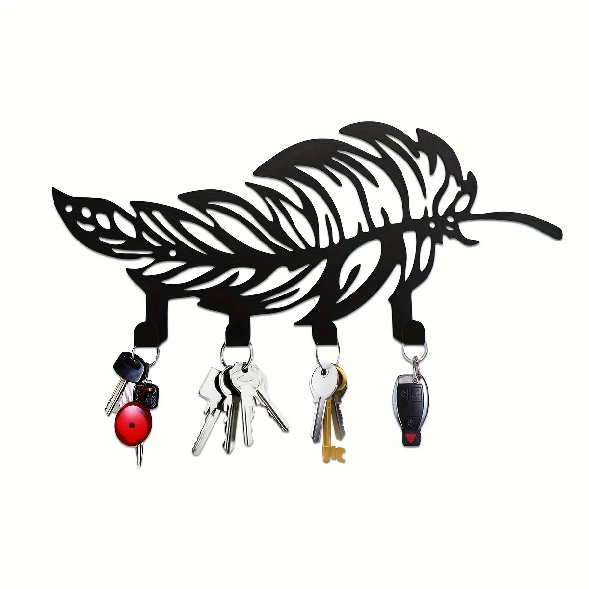 Boho-Chic Metal Feather Keychain - Easy Install Wall Hook for Keys, Coats & More - Perfect for Hallways & Modern Home Decor