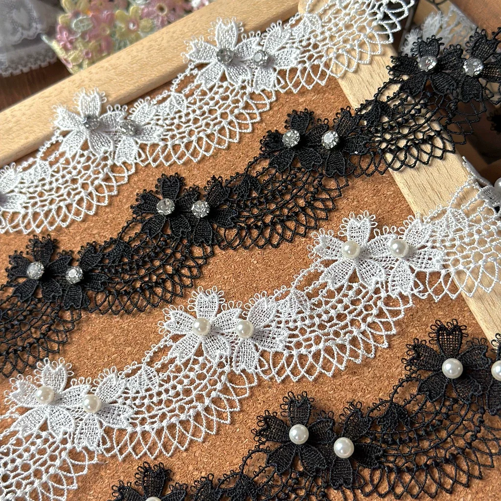 1Meter Water Soluble Embroidery Flower Leaf Lace Ribbon Trim Beaded Fabric For Sewing Apparel Accessories Handmade DIY Crafts