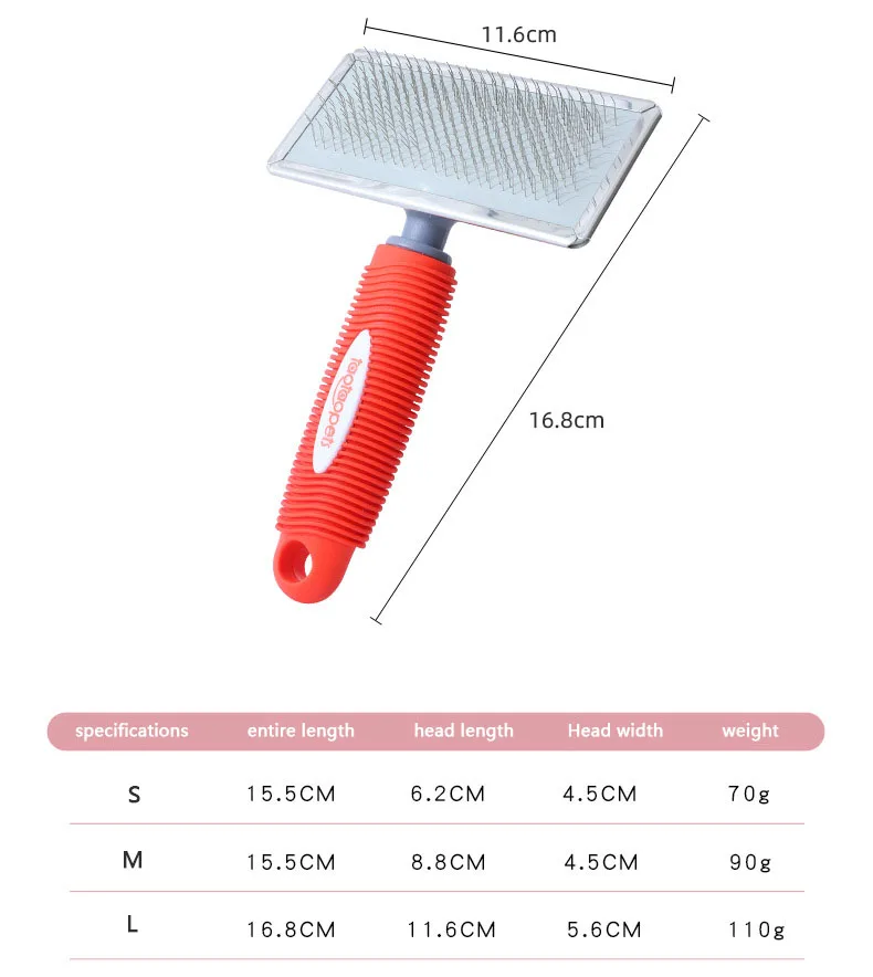 Durable pet grooming brush comes with a pet grooming brush that effectively reduces shedding and eliminates knots on cat and dog