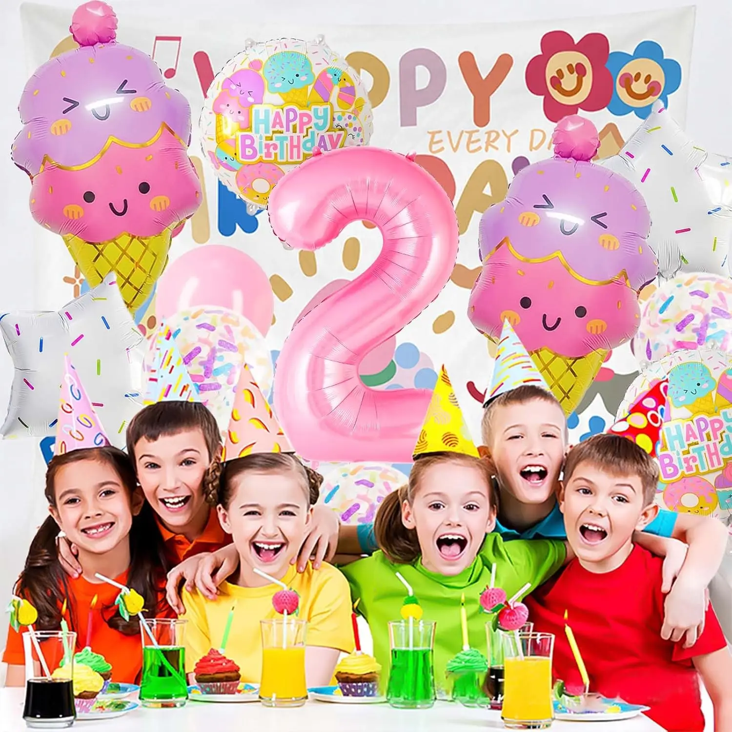 9pcs Pink Ice Cream Balloons 32 Inch Number 1-9 Balloon Set Sweet Birthday Party Supplies Girls Birthday Party Decoration - Image 4