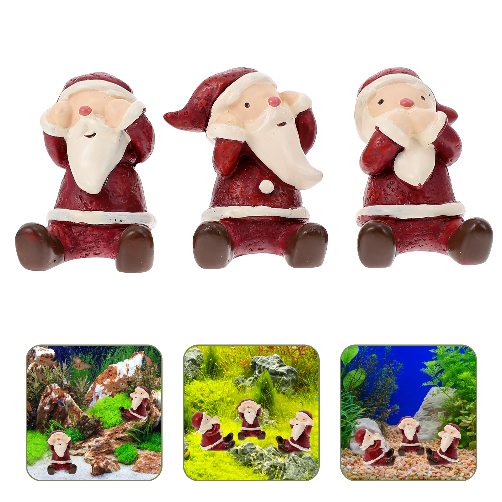

3 pcs Santa Claus Statue Decor Resin Christmas Micro Landscape Ornament Desktop Home Party Decoration Reusable Charming