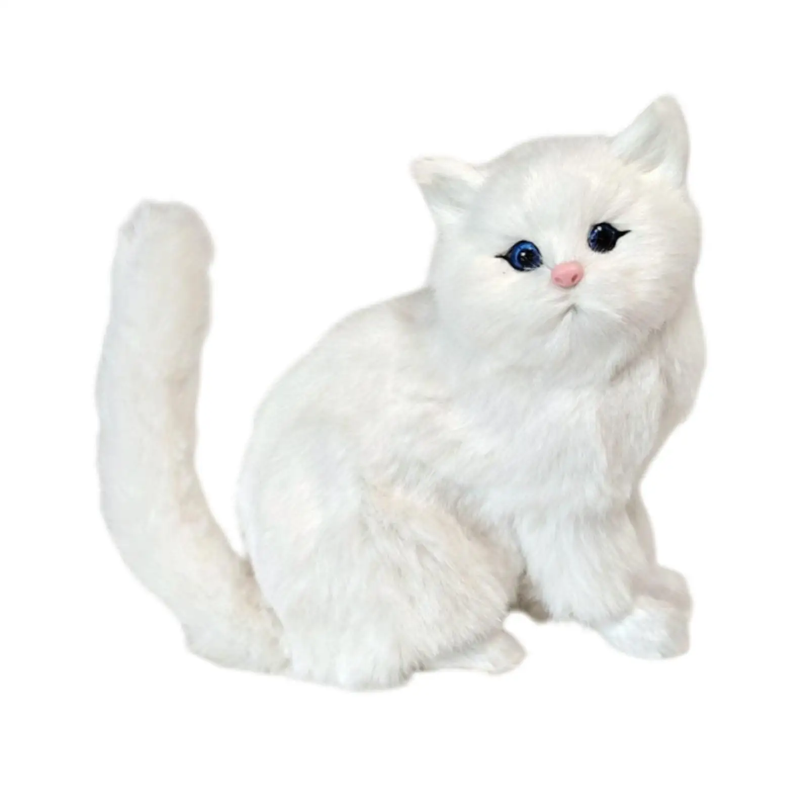 Realistic Furry Cat Figurine Decorative Ornament Cute Photo Prop Lifelike Kitty Replica for Home Car Shelf Table Living Room