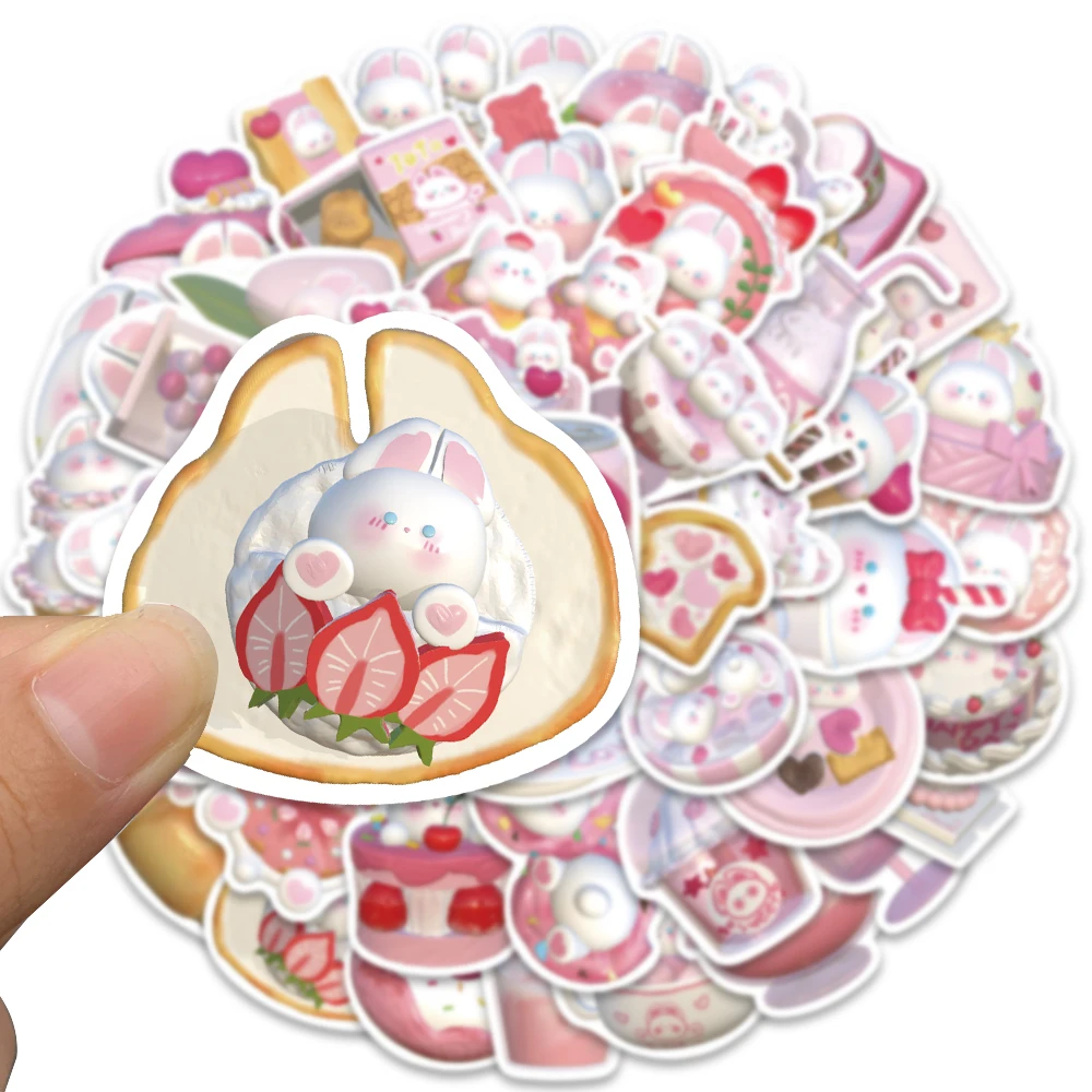 50PCS 3D Pink Strawberry Pudding Rabbit Girl Cute Stickers Suitcase Laptop Scrapbook Phone Diary Luggage Decal Kids Sticker