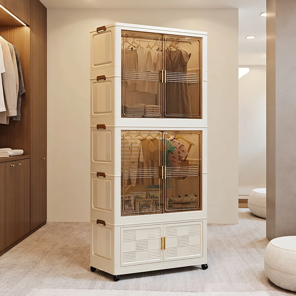 3 Layers Multifunction Portable Wardrobe Clothes Storage Durable Luxury Folding Plastic Cabinet Drawer Organizer With Wheel