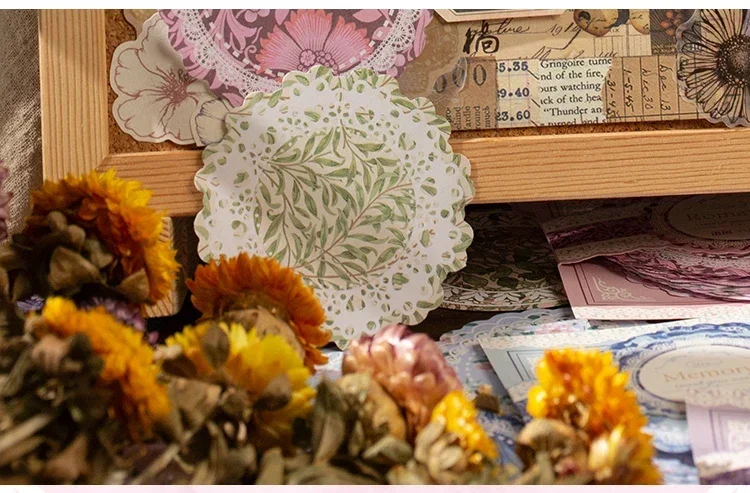 50 Stück, 4 Varianten, Handgefertigte Zeltdekoration, Serie mit Spitze und Kranz, Material für Notizblöcke, Sammlung von Blumen und Märchenmotiven, Papier. – Detail 14