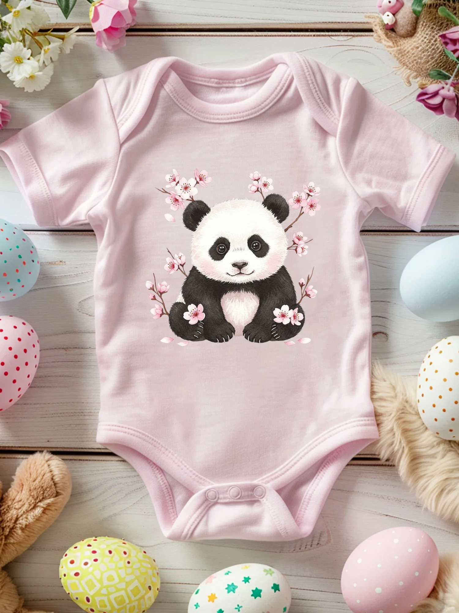 

Детский ползающий костюм унисекс с цветочным принтом панды, мягкий комбинезон из 100% хлопка, всесезонный розовый боди 190GSM